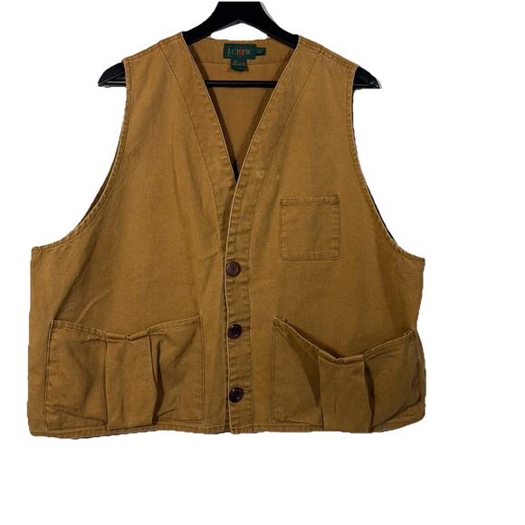 Vintage Vest J Crew 1980s Fishing Hunt Duck Utility Brown Tan Countryside Chic L - Picture 12 of 12